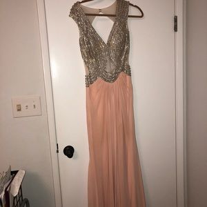 Shail K Sparkly Peach Prom Dress